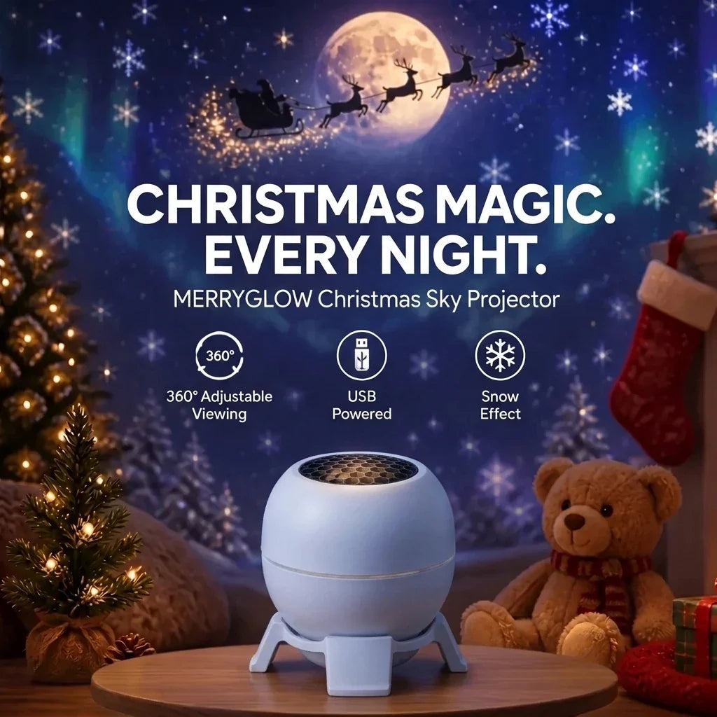 Christmas magic every night - MerryGlow projector in a cozy room